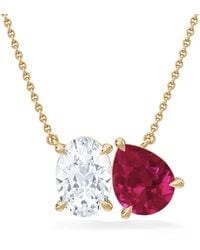 The Diamond Store - Toi Et Moi 1.50Ct Oval Lab Diamond And 2.50Ct Pear Lab Ruby Necklace - Lyst