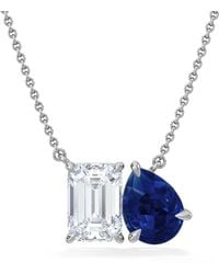 The Diamond Store - Toi Et Moi 1.50Ct Emerald Cut Lab Diamond And 1.30Ct Pear Lab Sapphire Necklace - Lyst
