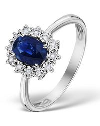 The Diamond Store - 0.6 Ct Sapphire Ring With Lab Grown Diamond Halo 7 X 5Mm Set - Lyst