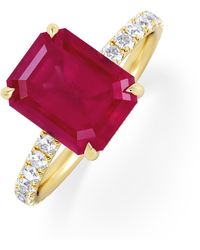 The Diamond Store - Amora Gem 2.50Ct Emerald Cut Lab Ruby Hidden Halo Engagement Ring With Side Stones - Lyst