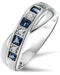The Diamond Store - Sapphire 0.45Ct And Diamond 925 Sterling Crossover Ring - Lyst