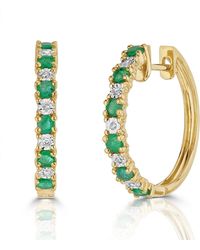 The Diamond Store - Stellato 0.63Ct Round Cut Emerald And Lab Diamond Hoop Earrings - Lyst