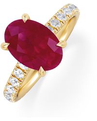 The Diamond Store - Amora Gem 2.00Ct Oval Cut Lab Ruby Hidden Halo Engagement With Side Stones Ring - Lyst