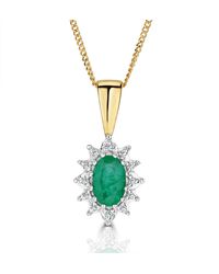 The Diamond Store - Emerald 0.43Ct And Diamond 9K Pendant Necklace - Lyst