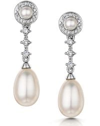 The Diamond Store - Stellato Collection Pearl And Diamond Earrings - Lyst