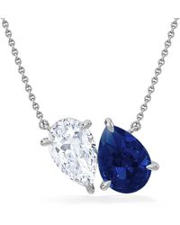 The Diamond Store - Toi Et Moi 1.50Ct Pear Lab Diamond And 2.50Ct Pear Lab Sapphire Necklace - Lyst