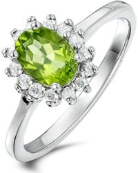 The Diamond Store - Peridot 7 X 5Mm And Diamond 925 Sterling Ring - Lyst