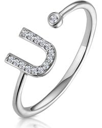 The Diamond Store - Diamond Initial 'U' Ring 0.07Ct Set - Lyst