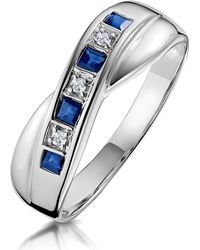 The Diamond Store - Sapphire 0.45Ct And Diamond 9K Crossover Ring - Lyst
