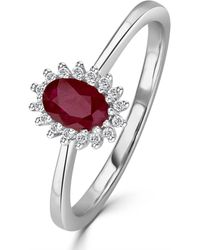 The Diamond Store - Ruby 6 X 4Mm And Diamond 9K Ring A4435 - Lyst
