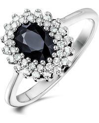 The Diamond Store - Sapphire 7 X 5Mm And Diamond 925 Sterling Ring - Lyst