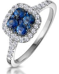 The Diamond Store - Sapphire And Diamond Halo Square Ring 18Kw Asteria Collection - Lyst