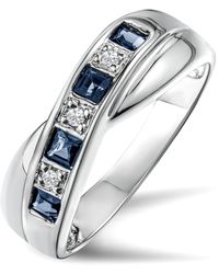 The Diamond Store - Sapphire 0.45Ct And Diamond 925 Sterling Crossover Ring - Lyst