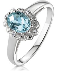 The Diamond Store - Aquamarine 0.70Ct And Diamond 9K Ring - Lyst