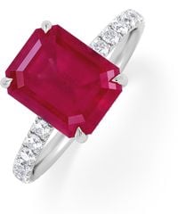 The Diamond Store - Amora Gem 2.50Ct Emerald Cut Lab Ruby Hidden Halo Engagement Ring With Side Stones - Lyst