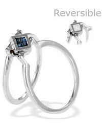 The Diamond Store - 9K Diamond And Sapphire Reversable Ring - Lyst