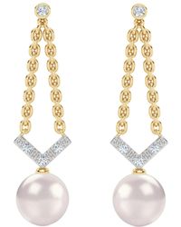 The Diamond Store - Eden 7.5Mm Round Pearl And Lab Diamond Drop Earrings - Lyst
