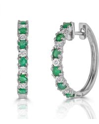 The Diamond Store - Emerald And Lab Diamond Hoop Earrings Stellato Collection 925 - Lyst