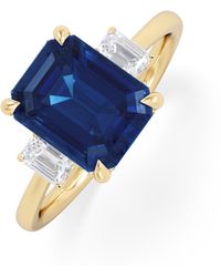 The Diamond Store - Solene 2.50Ct Emerald Cut Lab Sapphire And Lab Diamond 3 Stone Engagement Ring - Lyst