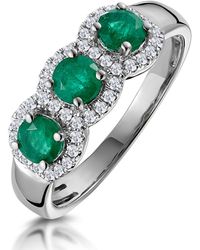 The Diamond Store - Emerald And Lab Diamond Halo Trilogy Ring - Lyst