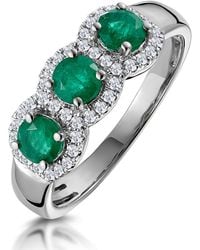 The Diamond Store - Emerald And Lab Diamond Halo Trilogy Ring - Lyst