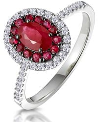 The Diamond Store - Ruby And Diamond Double Halo Ring 18K - Lyst
