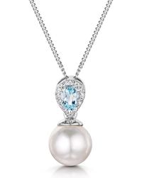 The Diamond Store - Pearl And Topaz And Diamond Pendant Necklace - Lyst
