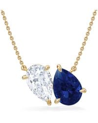 The Diamond Store - Toi Et Moi 1.50Ct Pear Lab Diamond And 2.50Ct Pear Lab Sapphire Necklace - Lyst