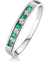 The Diamond Store - Emerald 0.15Ct And Diamond 9K Ring - Lyst