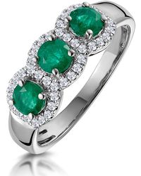 The Diamond Store - Emerald And Lab Diamond Halo Trilogy Ring - Lyst