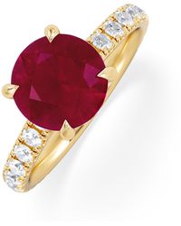 The Diamond Store - Amora Gem 2.00Ct Round Cut Lab Ruby Hidden Halo Engagement Ring With Side Stones - Lyst
