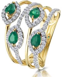 The Diamond Store - Emerald And Diamond Halo Statement Ring 18K - Lyst