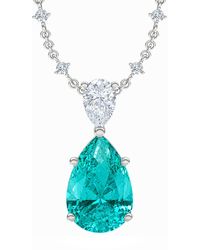 The Diamond Store - 7.00Ct Pear Cut Lab Paraíba Yag Solitaire Necklace - Lyst