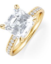 The Diamond Store - Origin 3.30Ct Asscher Cut Lab Diamond Solitaire Engagement Ring With Side Stones - Lyst