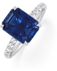 The Diamond Store - Amora Gem 2.50Ct Emerald Cut Lab Sapphire Hidden Halo Engagement Ring With Side Stones - Lyst