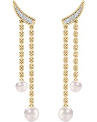 The Diamond Store - Eden 4Mm And 5Mm Round Pearls And Lab Diamond Drop Earrings - Lyst