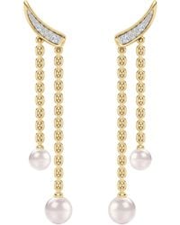 The Diamond Store - Eden 4Mm And 5Mm Round Pearls And Lab Diamond Drop Earrings - Lyst