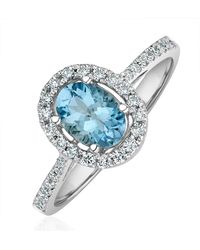 The Diamond Store - Aquamarine 0.70Ct And Diamond 18K Ring - Lyst