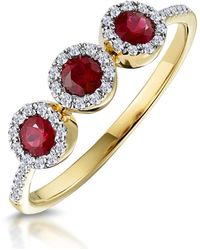 The Diamond Store - Ruby And Lab Diamond Halo Trilogy Ring 9K - Lyst