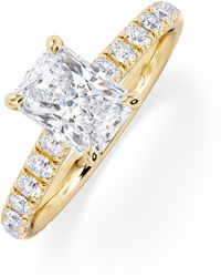 The Diamond Store - Amora Radiant 1.00Ct Hidden Halo Lab Diamond Engagement Ring With Side Stones Set - Lyst