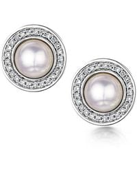 The Diamond Store - 5.5Mm Pearl And Diamond Stellato Earrings 0.14Ct - Lyst