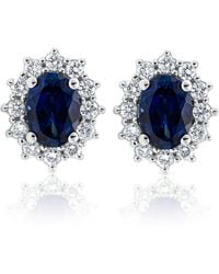 The Diamond Store - Lab Sapphire 7 X 5Mm And Lab Diamond Cluster Earrings - Lyst