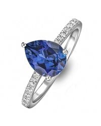 The Diamond Store - Astra 3.10Ct Lab Sapphire And Diamond Shoulder Set Pear Cut Ring - Lyst