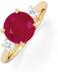 The Diamond Store - Solene 2.00Ct Round Cut Lab Ruby And Lab Diamond 3 Stone Engagement Ring - Lyst