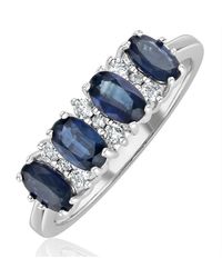 The Diamond Store - Sapphire 5 X 3Mm And Diamond 9K Ring A4452 - Lyst