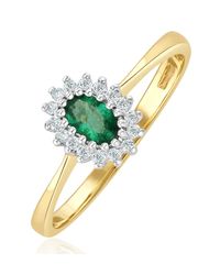 The Diamond Store - Emerald 5 X 3Mm And Diamond 9K Ring - Lyst