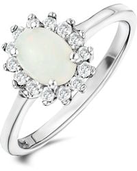 The Diamond Store - Opal 7 X 5Mm And Diamond 925 Sterling Ring - Lyst