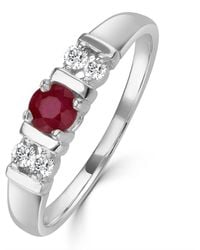 The Diamond Store - Ruby 3.75Mm And Diamond 9K Ring - Lyst