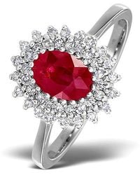 The Diamond Store - Ruby 7 X 5Mm And Diamond 9K Ring - Lyst
