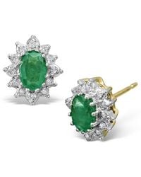 The Diamond Store - Emerald 6 X 4Mm And Diamond Cluster 9K Earrings B3689 - Lyst